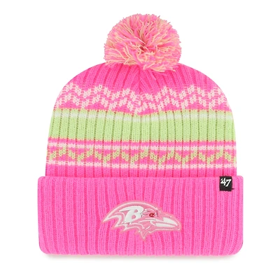 Girls Youth '47 Pink Baltimore Ravens Polar Vortex Cuffed Knit Hat with Pom