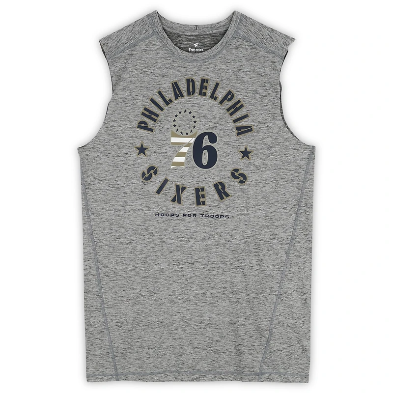 Philadelphia 76ers Team-Issued Gray "Hoops For Troops" Sleeveless Shirt from the 2024-25 NBA Season - Size LT