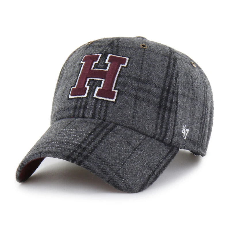 Unisex '47 Gray Harvard Crimson Plaid Windowpane Clean Up Adjustable Hat