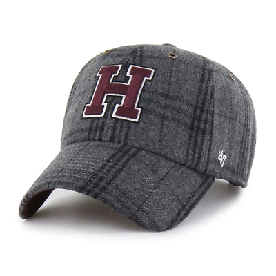 Unisex '47  Gray Harvard Crimson Plaid Windowpane Clean Up Adjustable Hat
