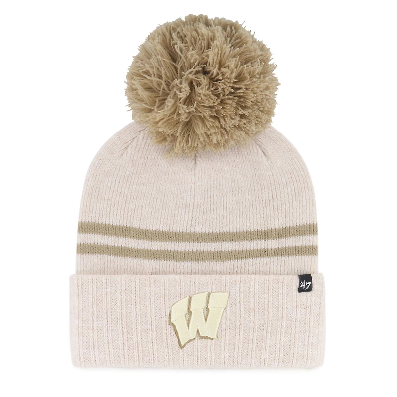 Women's '47  Natural Wisconsin Badgers Core & Inline Latte Cuffed Knit Hat with Pom