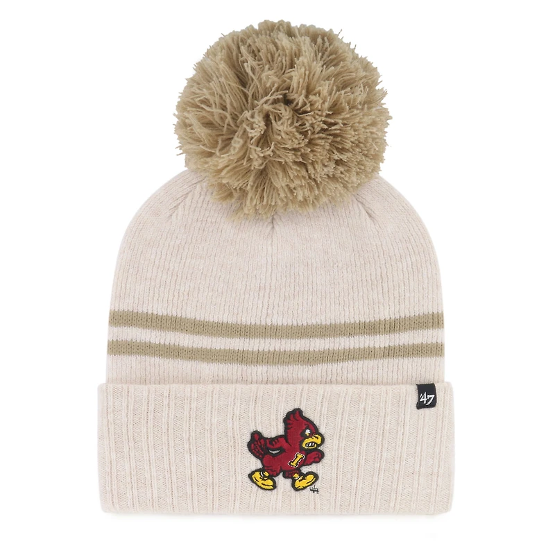 Women's '47  Natural Iowa State Cyclones Core & Inline Latte Cuffed Knit Hat with Pom