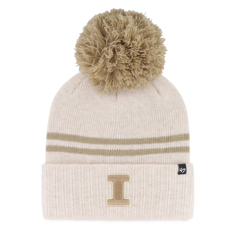Women's '47  Natural Illinois Fighting Illini Core & Inline Latte Cuffed Knit Hat with Pom