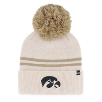 Women's '47  Natural Iowa Hawkeyes Core & Inline Latte Cuffed Knit Hat with Pom