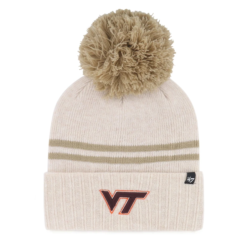 Women's '47 Natural Virginia Tech Hokies Core & Inline Latte Cuffed Knit Hat with Pom