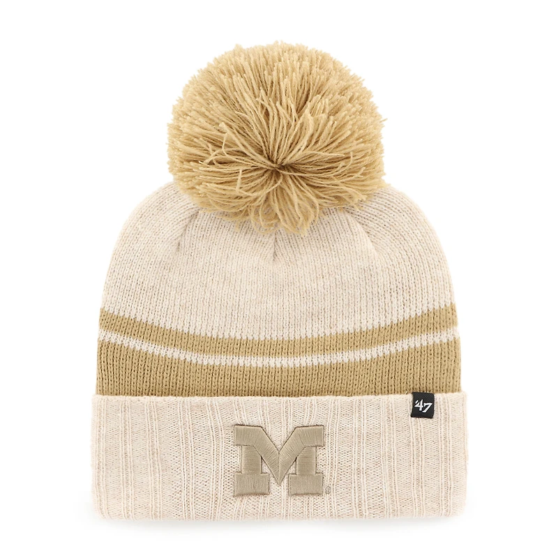 Women's '47 Natural Michigan Wolverines Core & Inline Latte Cuffed Knit Hat with Pom