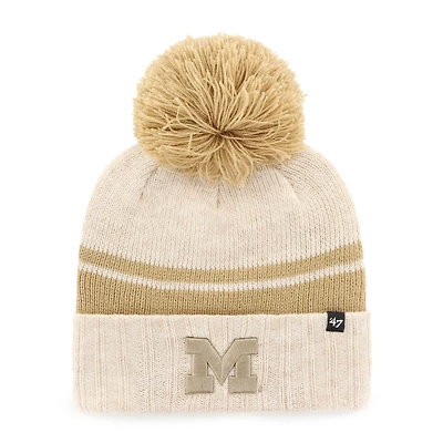Women's '47  Natural Michigan Wolverines Core & Inline Latte Cuffed Knit Hat with Pom