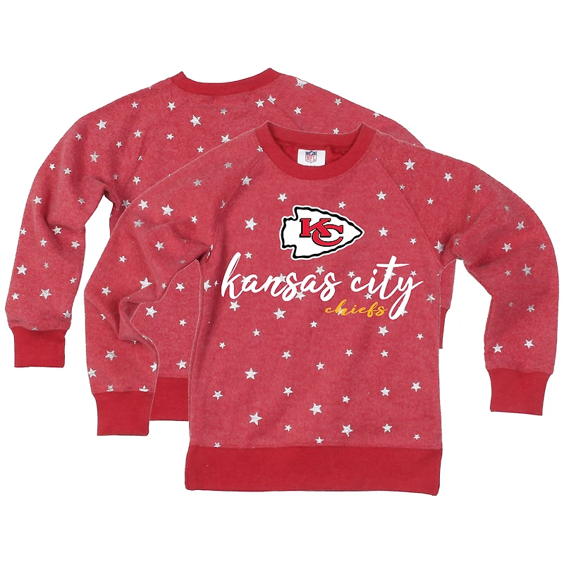 Girls Youth Wes & Willy Red Kansas City Chiefs Shimmer Star Reverse Fleece Pullover Sweatshirt
