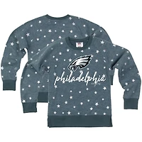 Girls Youth Wes & Willy  Midnight Green Philadelphia Eagles Shimmer Star Reverse Fleece Pullover Sweatshirt