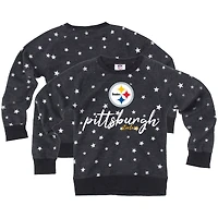 Girls Youth Wes & Willy  Charcoal Pittsburgh Steelers Shimmer Star Reverse Fleece Pullover Sweatshirt