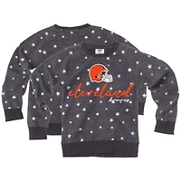 Girls Youth Wes & Willy  Gray Cleveland Browns Shimmer Star Reverse Fleece Pullover Sweatshirt