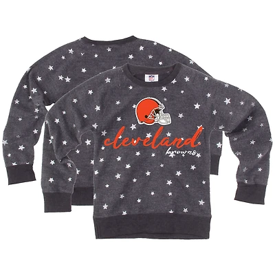 Girls Youth Wes & Willy  Gray Cleveland Browns Shimmer Star Reverse Fleece Pullover Sweatshirt