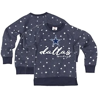 Girls Youth Wes & Willy  Navy Dallas Cowboys Shimmer Star Reverse Fleece Pullover Sweatshirt