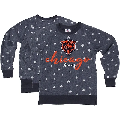Girls Youth Wes & Willy  Navy Chicago Bears Shimmer Star Reverse Fleece Pullover Sweatshirt