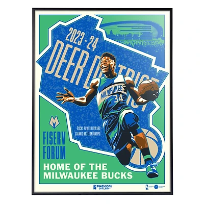 Phenom Gallery Giannis Antetokounmpo Milwaukee Bucks City Edition 18" x 24" Deluxe Framed Serigraph