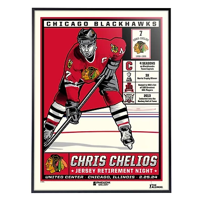 Phenom Gallery Chris Chelios Chicago Blackhawks Jersey Retirement Night 18" x 24" Deluxe Framed Serigraph