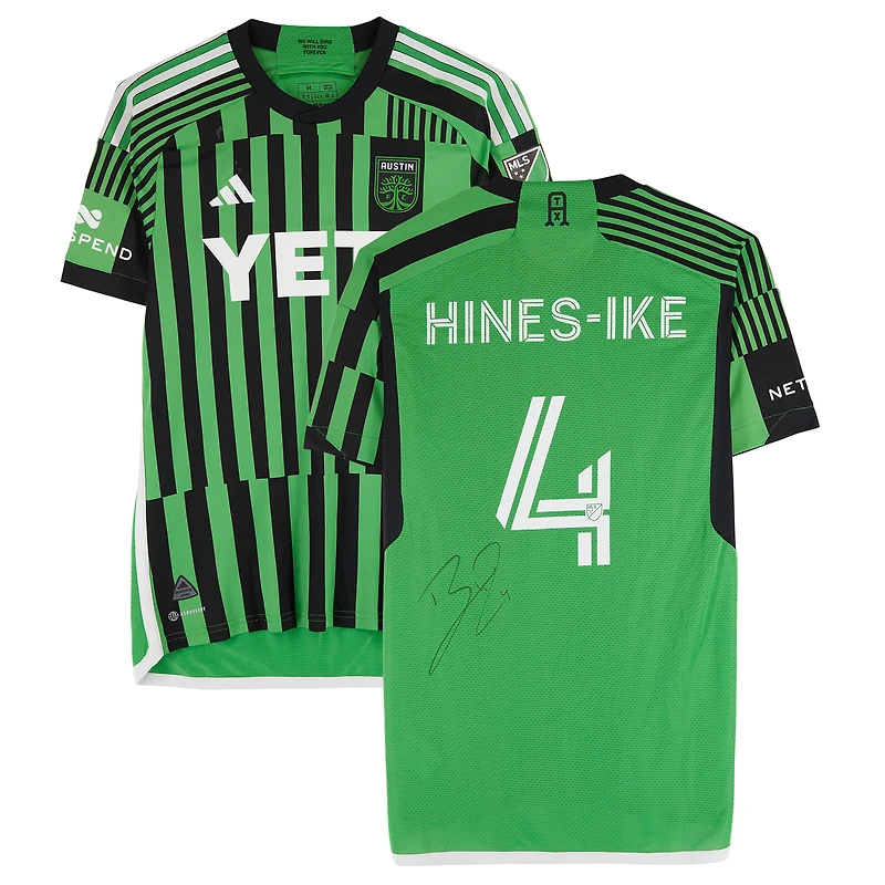 Brendan Hines-Ike Austin FC Autographed Match-Used #4 Green adidas Jersey from the 2024 MLS Season - Size M