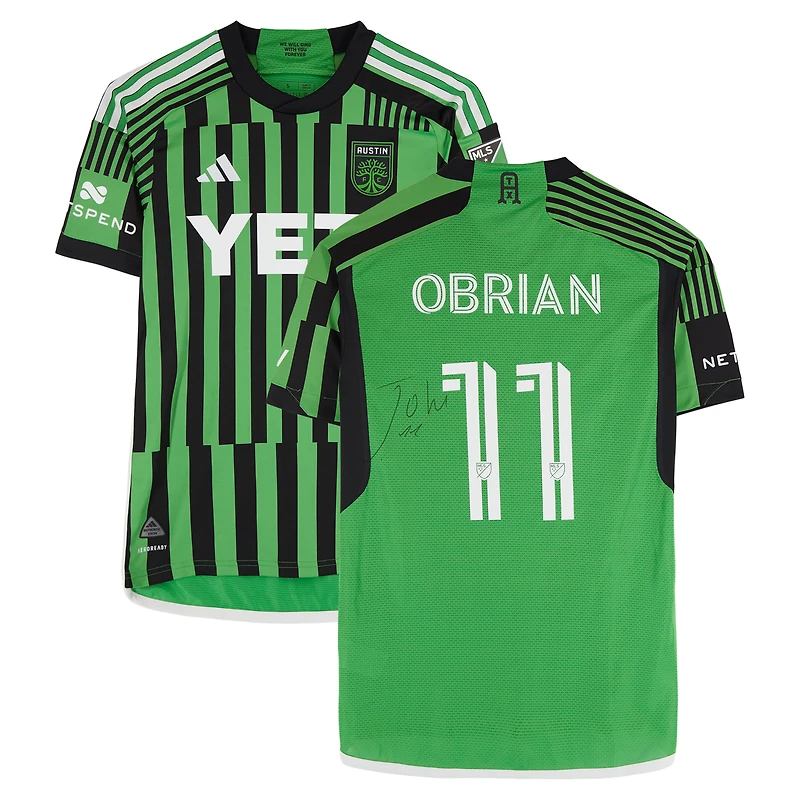 Jáder Obrian Austin FC Autographed Match-Used #11 Green adidas Jersey from the 2024 MLS Season - Size S