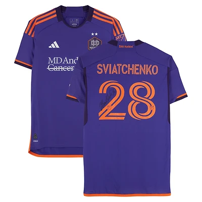 Erik Sviatchenko Houston Dynamo FC Autographed Match-Used #28 Purple adidas Jersey from the 2024 MLS Season - Size L