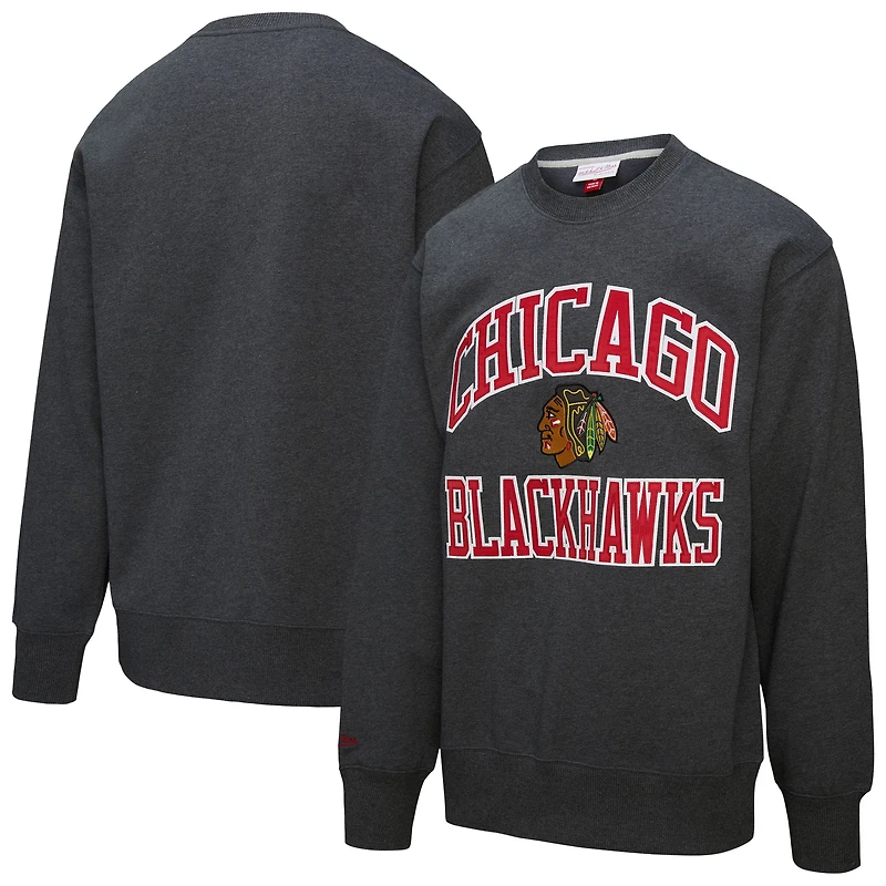 Men's Mitchell & Ness Heather Charcoal Chicago Blackhawks Playoff Win Fleece Pullover Sweatshirt