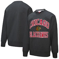 Men's Mitchell & Ness Heather Charcoal Chicago Blackhawks Playoff Win Fleece Pullover Sweatshirt