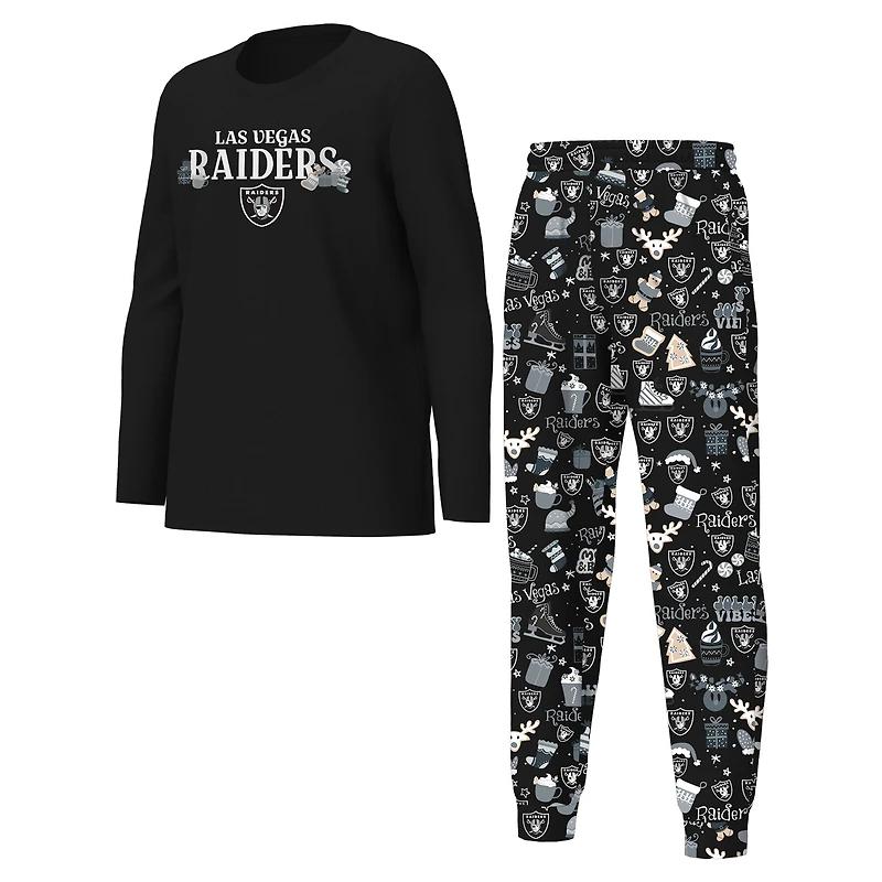 Youth Outerstuff Black Las Vegas Raiders Chestnut Holiday Sleep Set