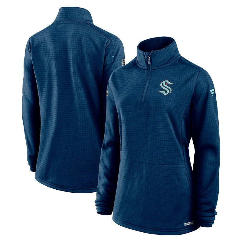 Women's Fanatics Deep Sea Blue Seattle Kraken Authentic Pro Rink Quarter-Zip Pullover