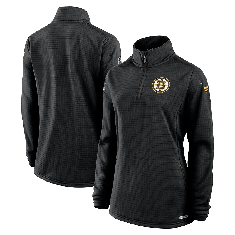 Women's Fanatics Black Boston Bruins Authentic Pro Rink Quarter-Zip Pullover