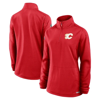 Women's Fanatics Red Calgary Flames Authentic Pro Rink Quarter-Zip Pullover