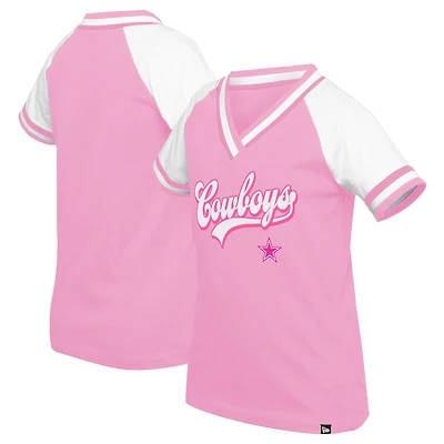Girl's Youth New Era  Navy Dallas Cowboys Mommy & Me Multiplier Raglan V-Neck T-Shirt