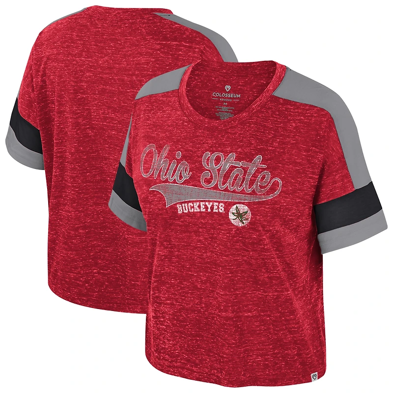 Women's Colosseum Scarlet Ohio State Buckeyes Color Block Scoop Neck T-Shirt