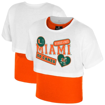 Girl's Youth Colosseum  White Miami Hurricanes Gale Cropped 2Fer Top