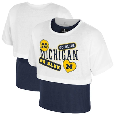 Girl's Youth Colosseum  White Michigan Wolverines Gale Cropped 2Fer Top