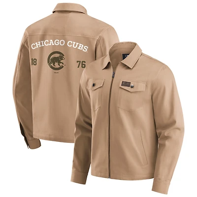 Men's Darius Rucker Collection by Fanatics Tan Chicago Cubs Distressed Washed Full-Zip Jacket