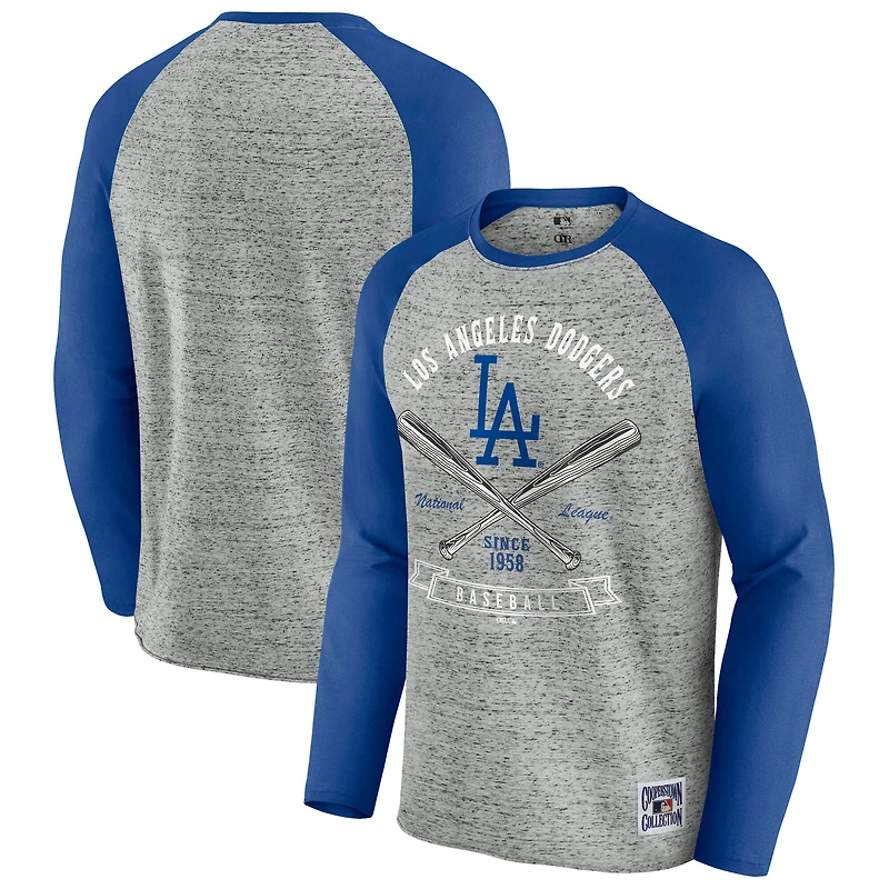Men's Darius Rucker Collection by Fanatics  Heather Gray Los Angeles Dodgers Raw Edge Raglan Long Sleeve Baseball T-Shirt