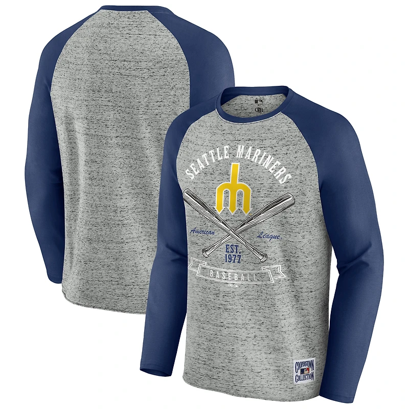 Men's Darius Rucker Collection by Fanatics  Heather Gray Seattle Mariners Raw Edge Raglan Long Sleeve Baseball T-Shirt