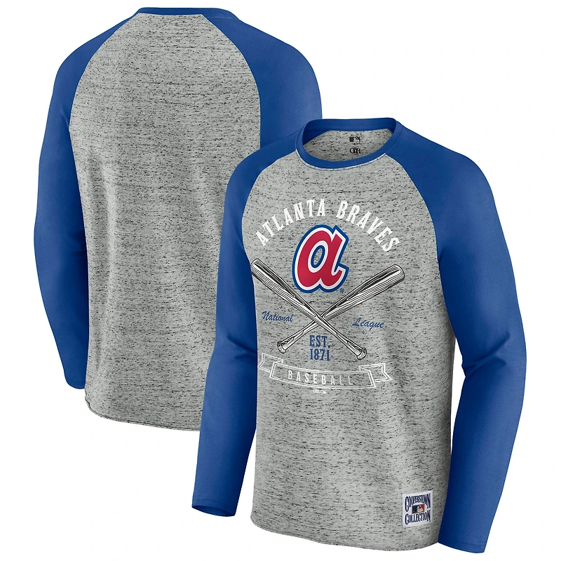 Men's Darius Rucker Collection by Fanatics Heather Gray Atlanta Braves Raw Edge Raglan Long Sleeve Baseball T-Shirt