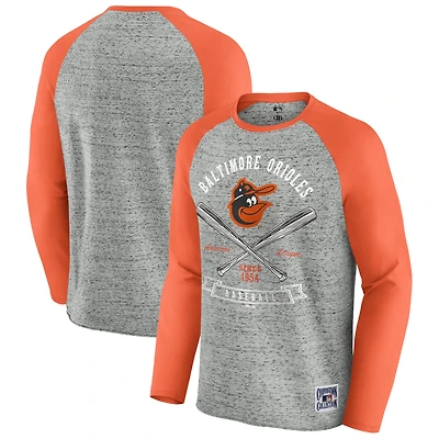 Men's Darius Rucker Collection by Fanatics  Heather Gray Baltimore Orioles Raw Edge Raglan Long Sleeve Baseball T-Shirt