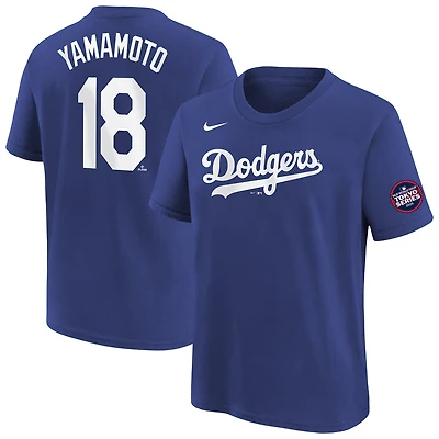 Youth Nike Yoshinobu Yamamoto Royal Los Angeles Dodgers 2025 MLB World Tour: Tokyo Series Name & Number T-Shirt
