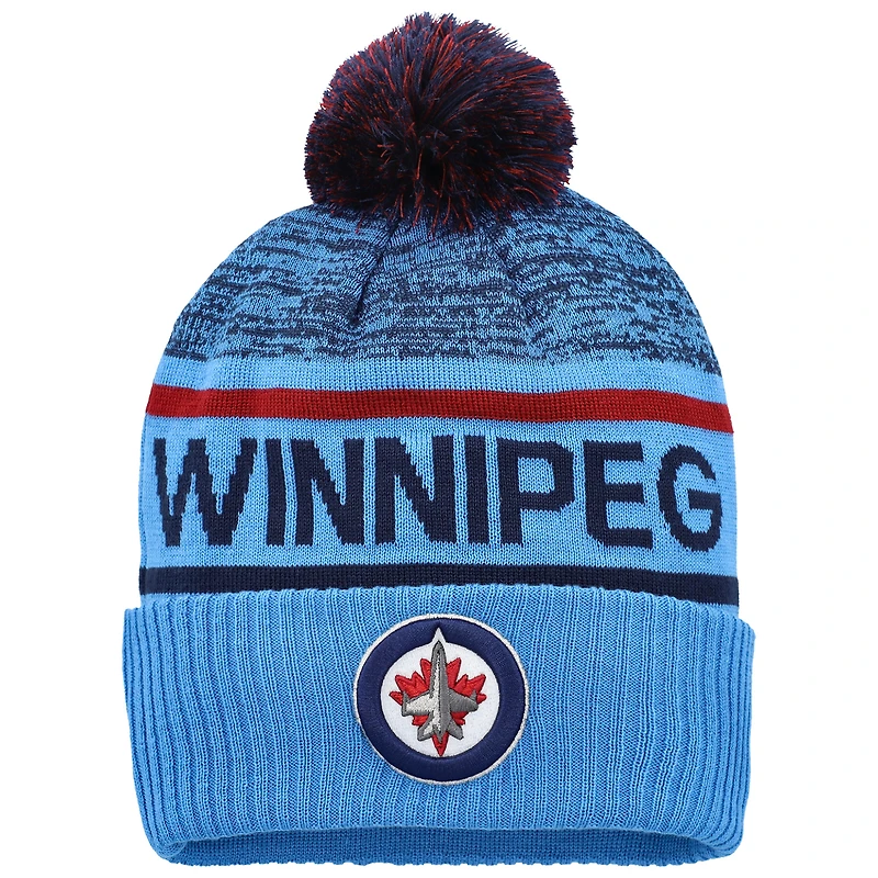 Men's Fanatics Light Blue/Navy Winnipeg Jets Authentic Pro Rink Cuffed Knit Hat with Pom