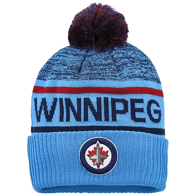 Men's Fanatics Light Blue/Navy Winnipeg Jets Authentic Pro Rink Cuffed Knit Hat with Pom