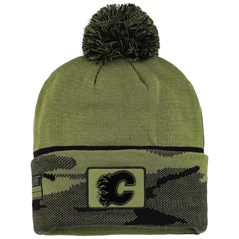 Men's Fanatics  Olive Calgary Flames Military Appreciation Cuffed Knit Hat with Pom