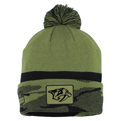 Men's Fanatics  Olive Nashville Predators Military Appreciation Cuffed Knit Hat with Pom
