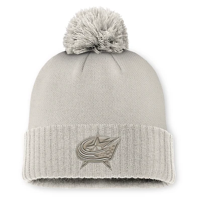 Men's Fanatics  Gray Columbus Blue Jackets Road 7 Cuffed Knit Hat with Pom