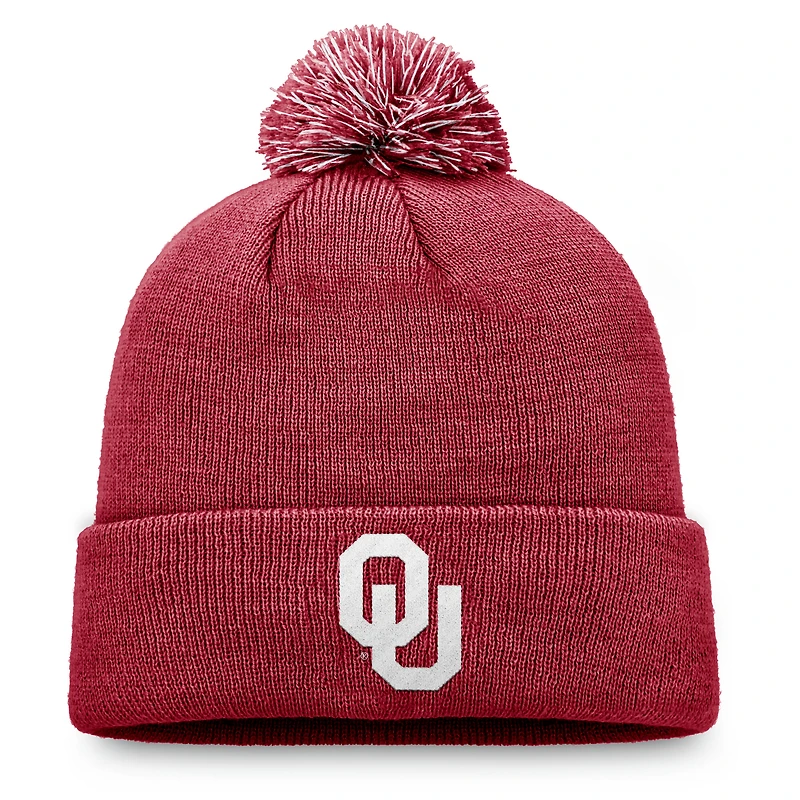 Men's Top of the World Crimson Oklahoma Sooners Team Logo Cuffed Knit Hat with Pom