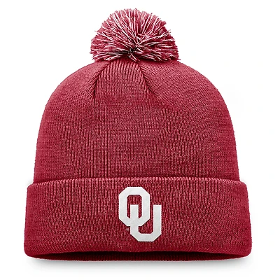 Men's Top of the World Crimson Oklahoma Sooners Team Logo Cuffed Knit Hat with Pom