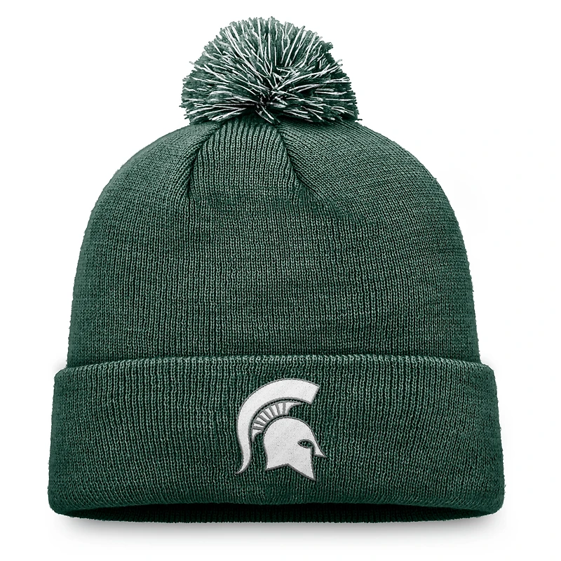 Men's Top of the World Green Michigan State Spartans Team Logo Cuffed Knit Hat with Pom