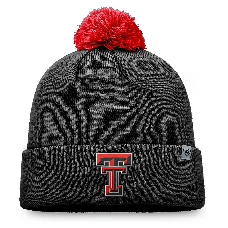 Youth Top of the World  Black Texas Tech Red Raiders Tow Cuffed Knit Hat with Pom