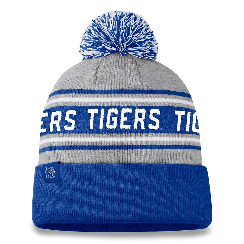Men's Top of the World Gray/Royal Memphis Tigers Frigid Cuffed Knit Hat with Pom