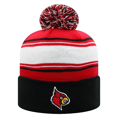 Men's Top of the World Red/White Louisville Cardinals Ambient Cuffed Knit Hat with Pom